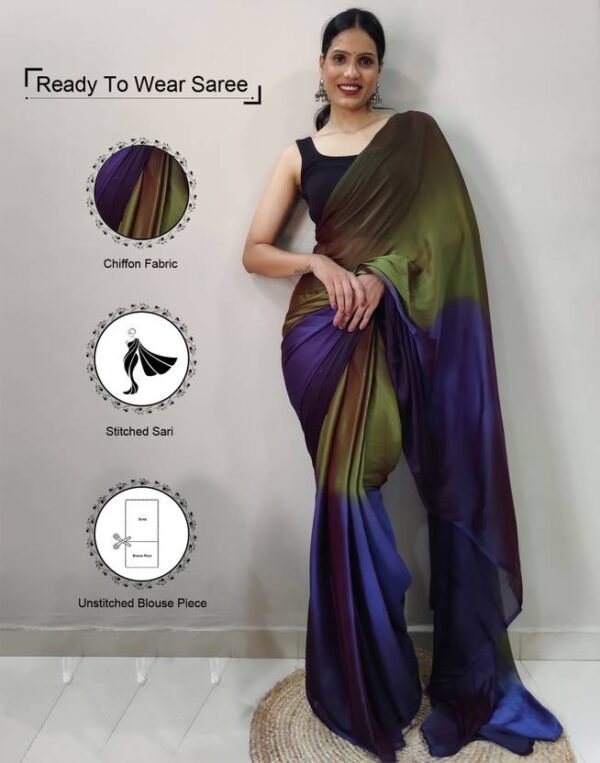 Ready to Wear Solid/Plain Chiffon Saree