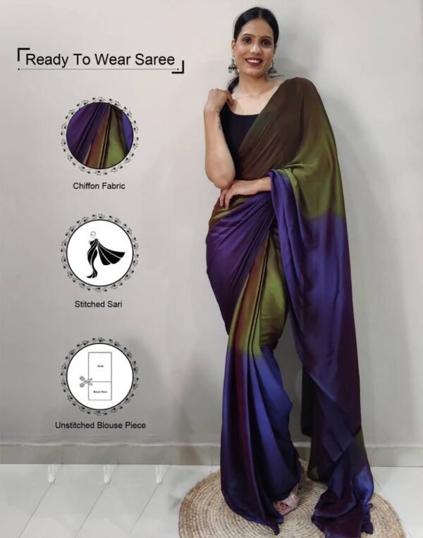 Ready to Wear Solid/Plain Chiffon Saree