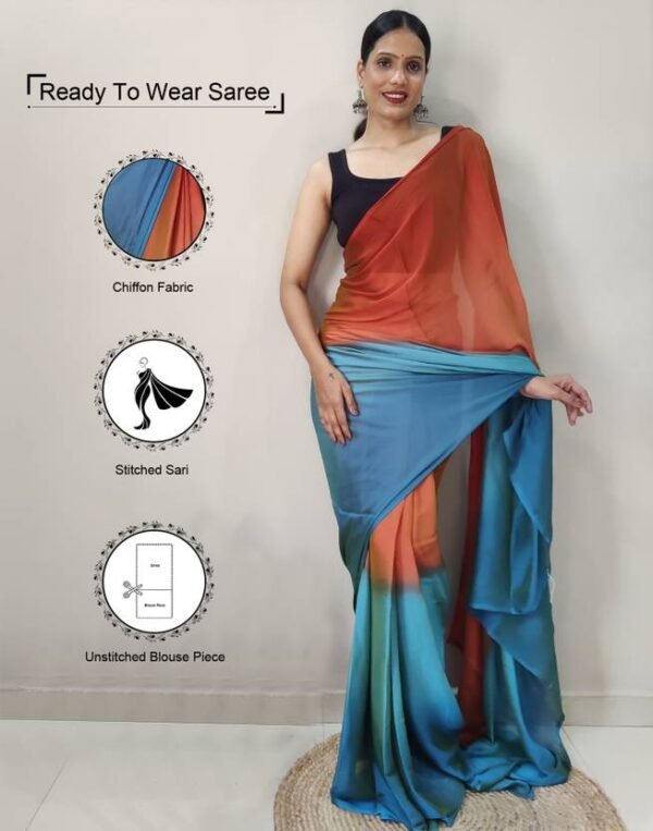 Ready to Wear Solid/Plain, Ombre, Embellished Bollywood Georgette, Chiffon Saree