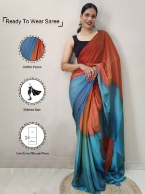 Ready to Wear Solid/Plain, Ombre, Embellished Bollywood Georgette, Chiffon Saree