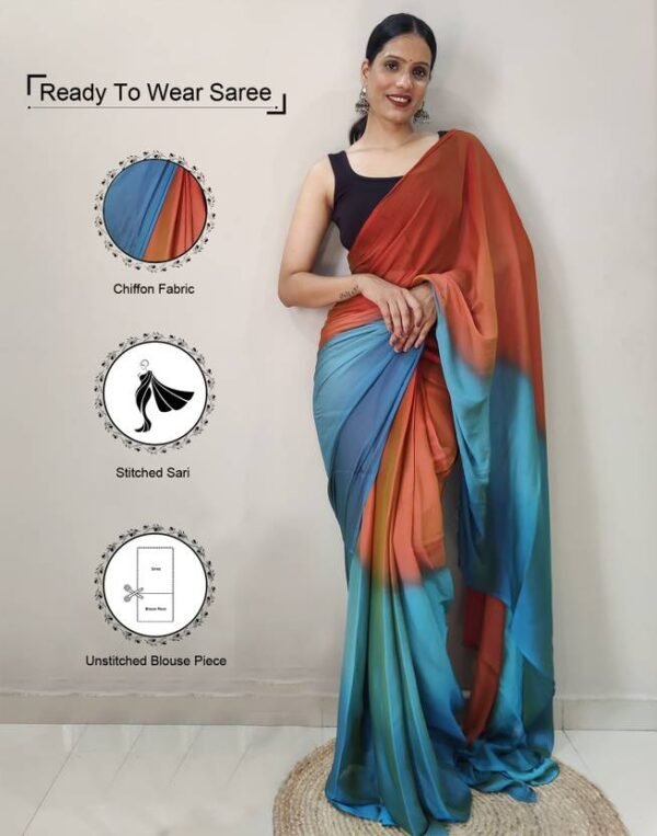 Ready to Wear Solid/Plain, Ombre, Embellished Bollywood Georgette, Chiffon Saree