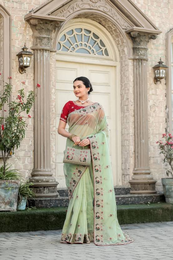 Embroidered Baluchari Organza Saree