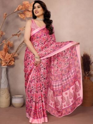 Printed, Digital Print, Floral Print Bollywood Chiffon, Organza Saree