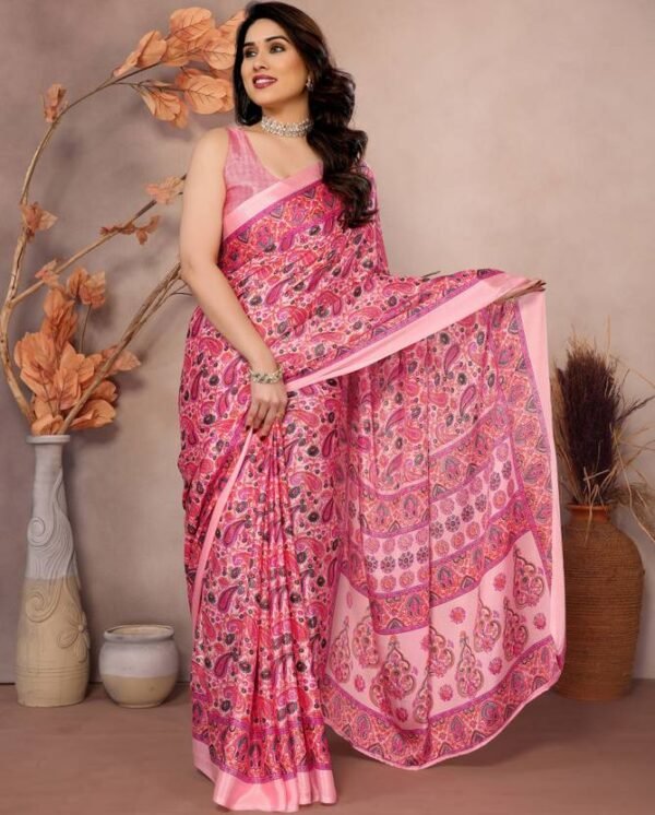 Printed, Digital Print, Floral Print Bollywood Chiffon, Organza Saree
