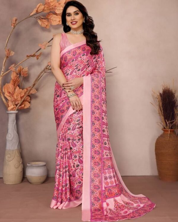 Printed, Digital Print, Floral Print Bollywood Chiffon, Organza Saree