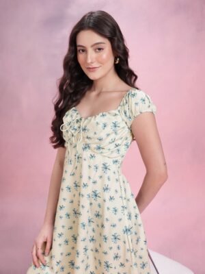 DressBerry Floral Print Smocked A-Line Dress