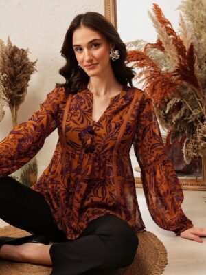 QUIERO Women Floral Printed V-Neck Empire Top