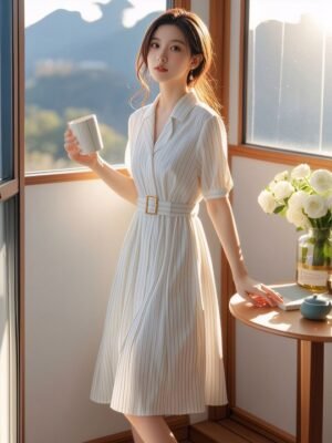 bebe Women Striped Shirt Midi Dress