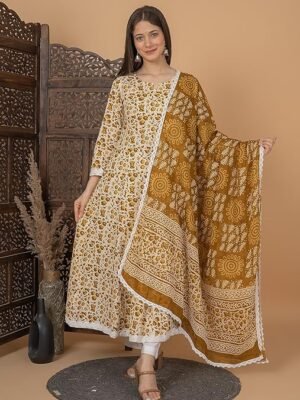 Anarkali cotton kurta set with Palazzo & Dupatta Set
