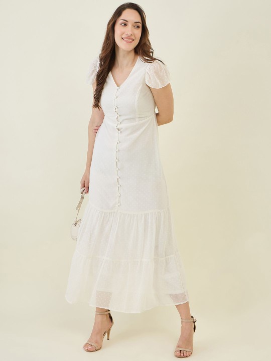 Aayu Georgette Self Design A-Line Maxi Tiered Dress Aayu Georgette Self Design A-Line Maxi Tiered Dress