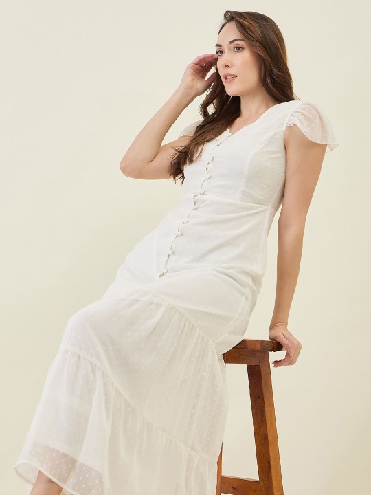 Aayu Georgette Self Design A-Line Maxi Tiered Dress Aayu Georgette Self Design A-Line Maxi Tiered Dress