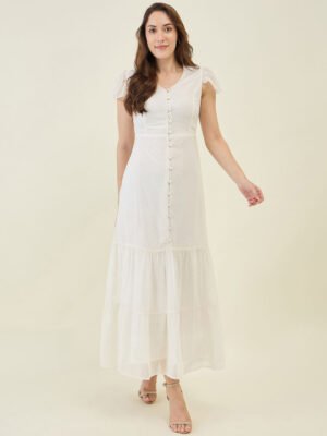 Aayu Georgette Self Design A-Line Maxi Tiered Dress