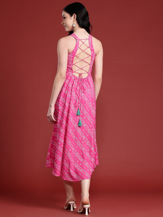 Anouk Floral Printed Styled Back A-Line Ethnic Dress