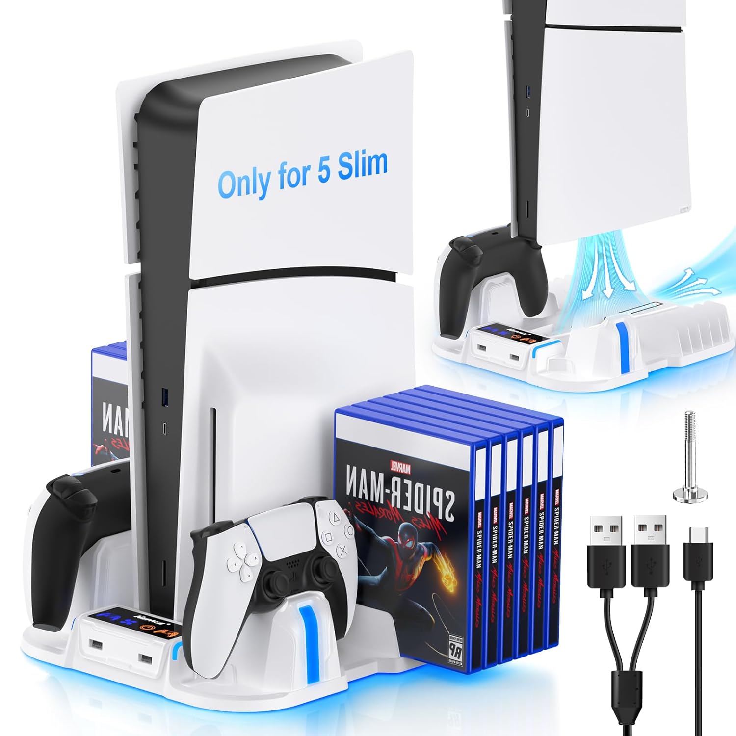 PS 5 Slim Cooling Stand with Controller Charging Station for PS5 Slim Console