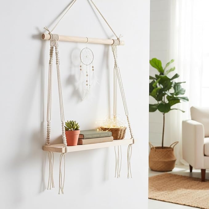 Decazone ® Macramé Wall Hanging Shelf Pine